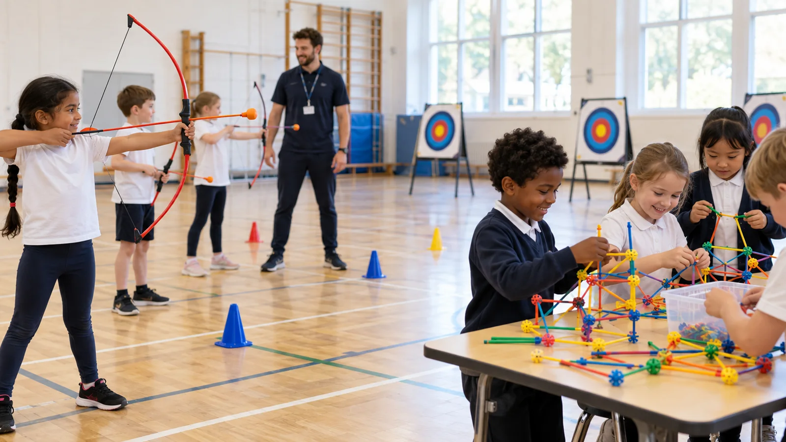 Children enjoying sport and construction challenges
